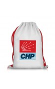 CHP logolu beyaz kırmızı ipli 80-110 gr nonwoven elyaf büzgülü promosyon sırt çantası